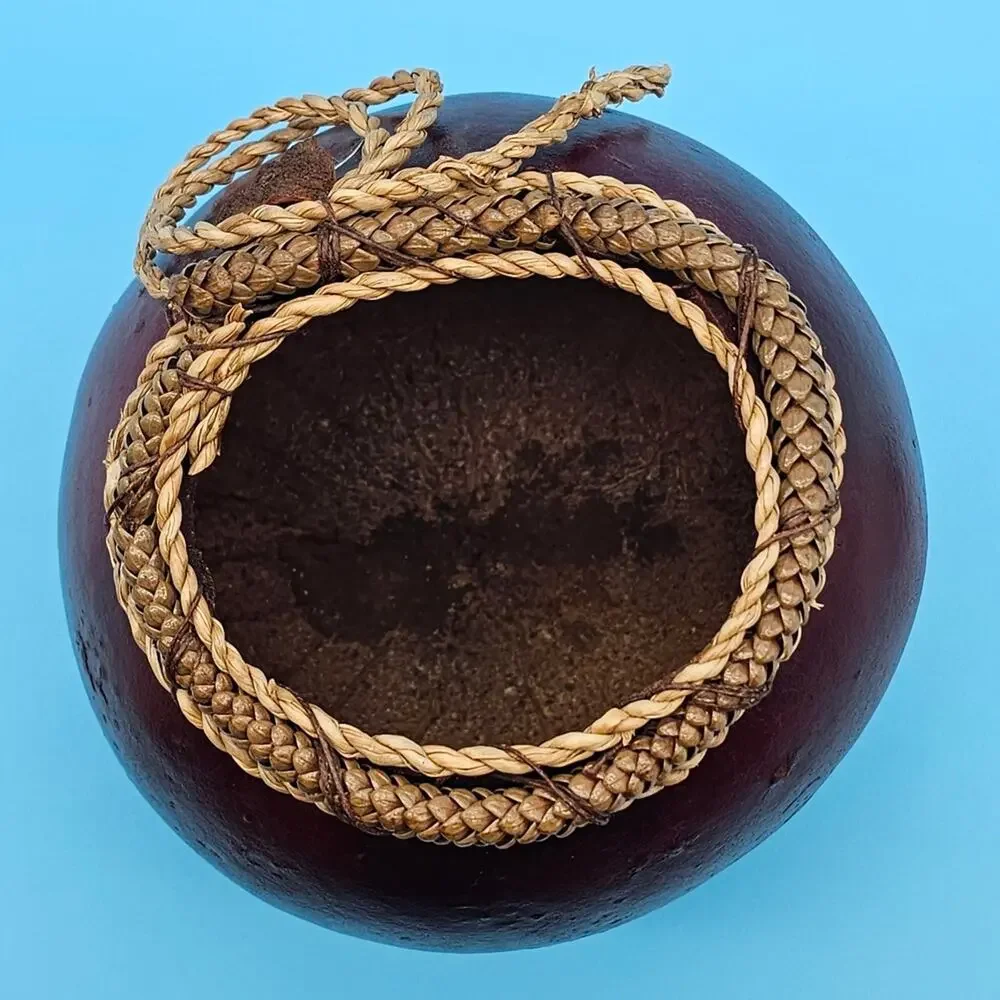 Handcrafted Brown Decorative Gourd with Braided Accent